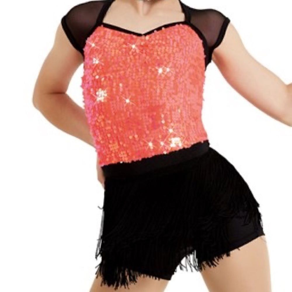 Weissman dance costume coral Orange sequin fringe flapper Replay 12269- SC 6